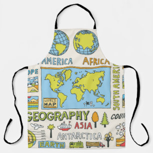Geography. Hand drawn. Vintage illustration.  Apron