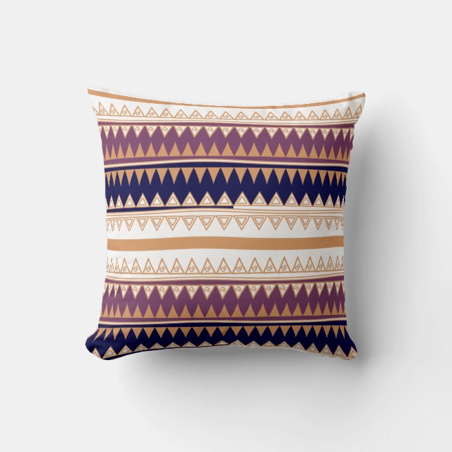 Geography Plum, Peach, Navy and Eggshell  Throw Pillow (Front)