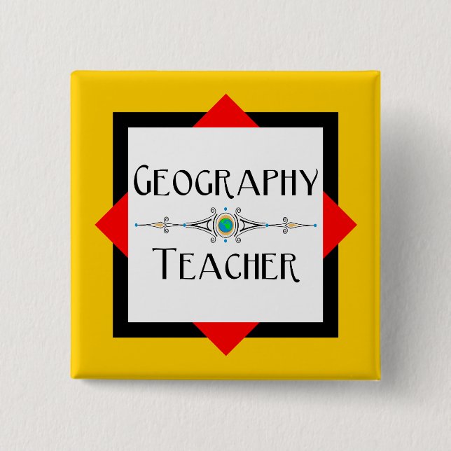 Geography Teacher Colour Block 2 Inch Square Button (Front)