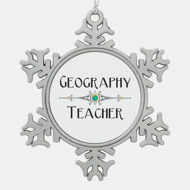 Geography Teacher Decorative Line Snowflake Pewter Christmas Ornament (Front)