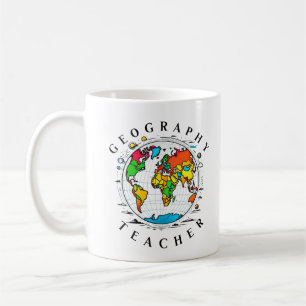 Geography Teacher with Colorful Globe Graphic Coffee Mug