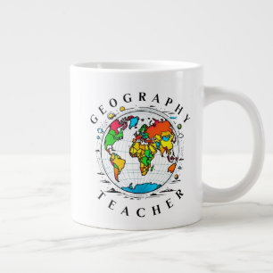 Geography Teacher with Colorful Globe Graphic Large Coffee Mug