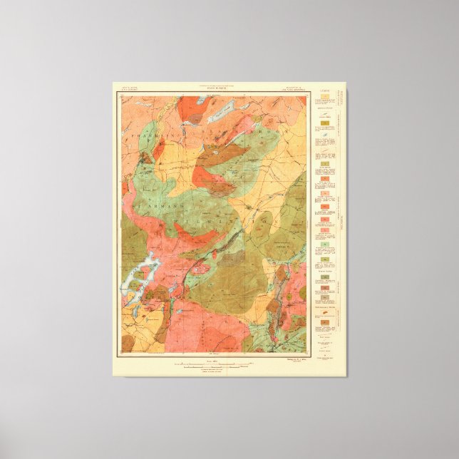 Geologic Map of the Lake Placid Quadrangle - 1914 Canvas Print (Front)