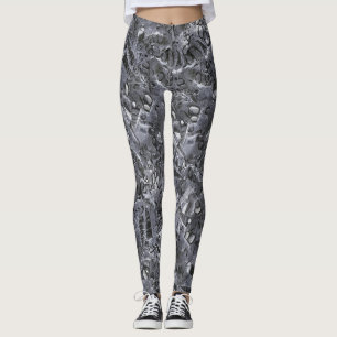 Geologic marine life motif black and white print  leggings