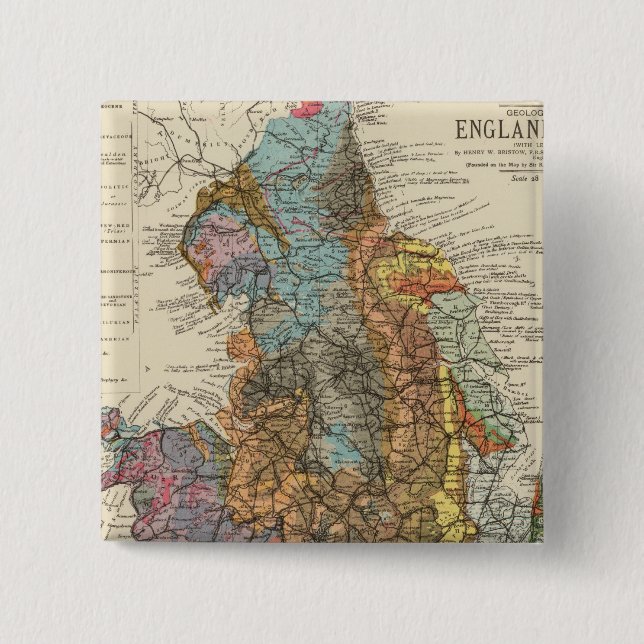 Geological map England, Wales 2 Inch Square Button (Front)