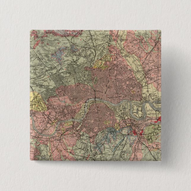 Geological map London 2 Inch Square Button (Front)