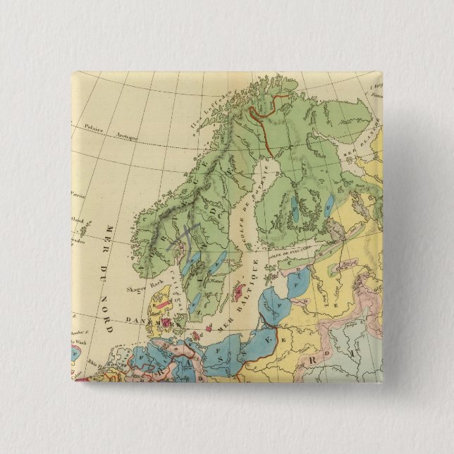 Geological Map of Europe 2 Inch Square Button (Front)