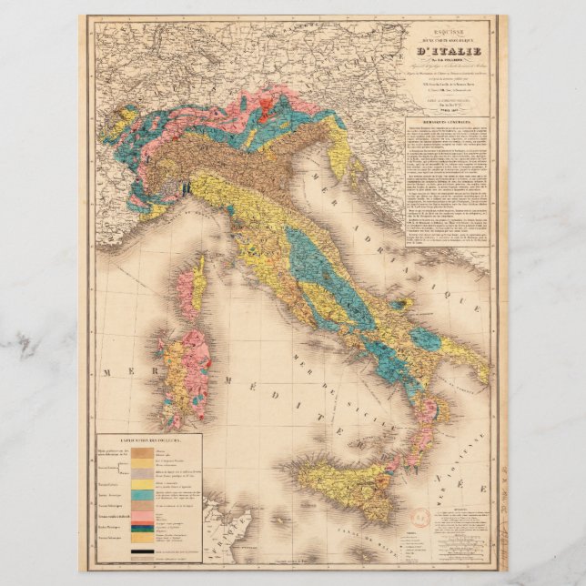 Geological Map of Italy by H. de Collegno (1844) (Front)