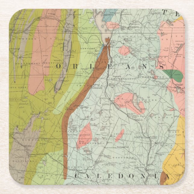 Geological Map of New Hampshire 3 Square Paper Coaster (Front)