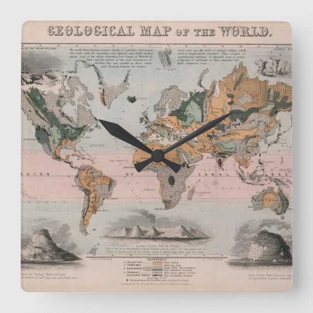 Geological Map of the World Square Wall Clock (Front)