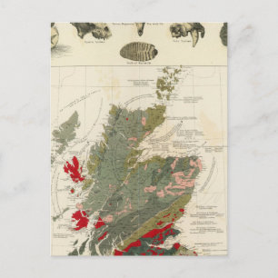 Geological, palaeontological map British Islands Postcard