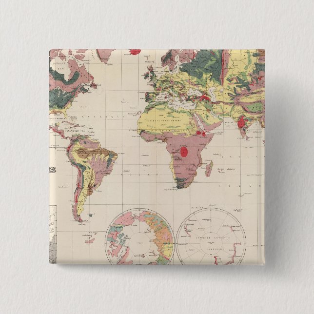 Geological structure of globe 2 inch square button (Front)