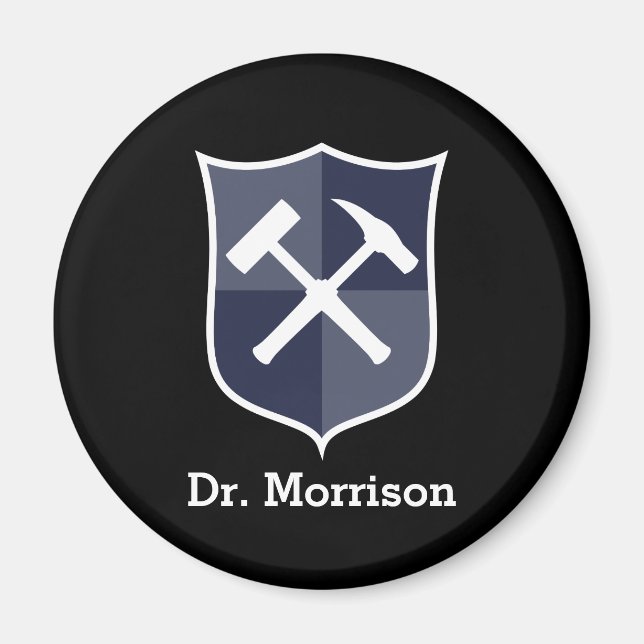 Geologist's Custom Rock Hammer and Shield Crest Magnet (Front)