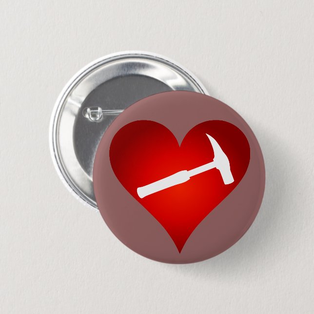 Geologist's Heart and Rock Hammer 2 Inch Round Button (Front & Back)