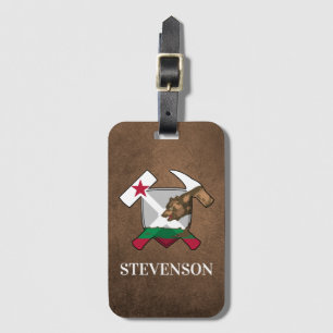 Geologist's Rock Hammer and California Flag Logo Luggage Tag