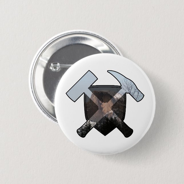 Geologist's Rock Hammer and Half Dome Logo 2 Inch Round Button (Front & Back)