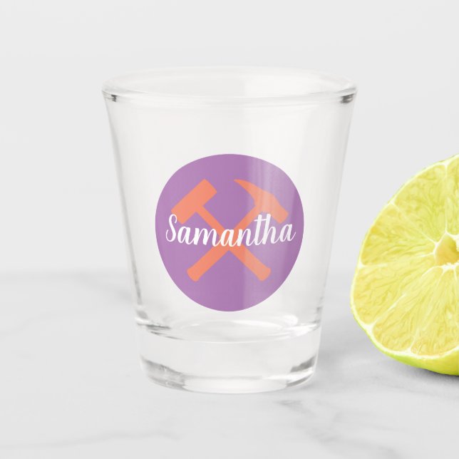 Geologist's Rock Hammer and Personalized Name Shot Glass (Front)