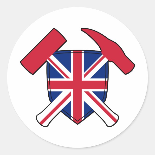 Geologist's Rock Hammer and Union Jack Logo Classic Round Sticker (Front)