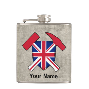 Geologist's Rock Hammer and Union Jack Logo Hip Flask