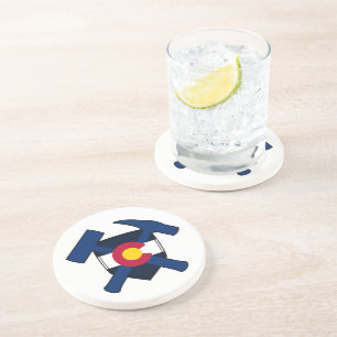 Geologist's Rock Hammer Logo with Colorado Flag Coaster
