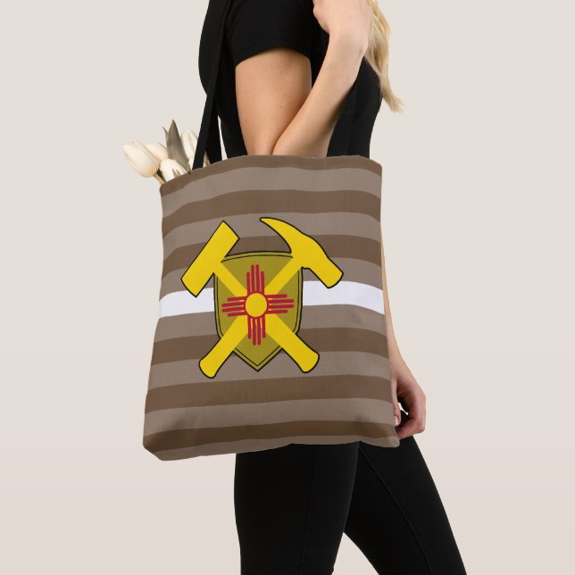 Geologist's Rock Hammer Logo with New Mexico Flag Tote Bag (Close Up)