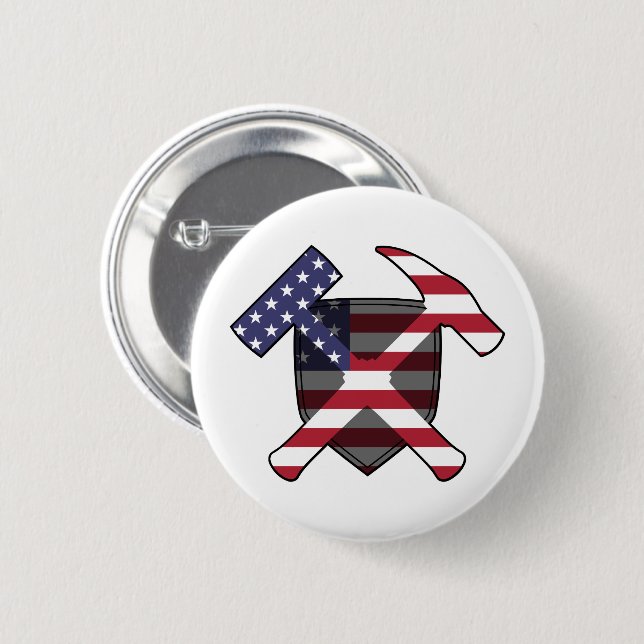 Geologist's Rock Hammer Shield- American Flag 2 Inch Round Button (Front & Back)