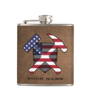 Geologist's Rock Hammer Shield- American Flag Hip Flask