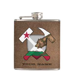 Geologist's Rock Hammer Shield- California Flag Hip Flask