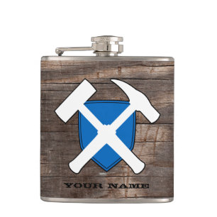 Geologist's Rock Hammer Shield- Flag of Scotland Hip Flask