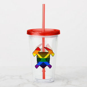 Geologist's Rock Hammer Shield- LGBT Rainbow Flag Acrylic Tumbler