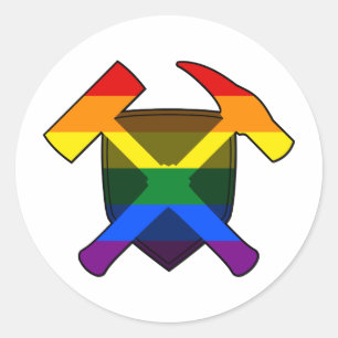 Geologist's Rock Hammer Shield- LGBT Rainbow Flag Classic Round Sticker