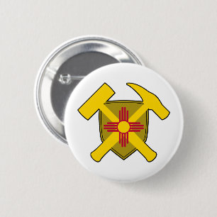 Geologist's Rock Hammer Shield- New Mexico Flag 2 Inch Round Button