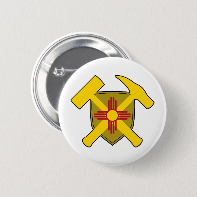 Geologist's Rock Hammer Shield- New Mexico Flag 2 Inch Round Button (Front & Back)