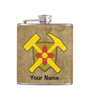 Geologist's Rock Hammer Shield- New Mexico Flag Hip Flask