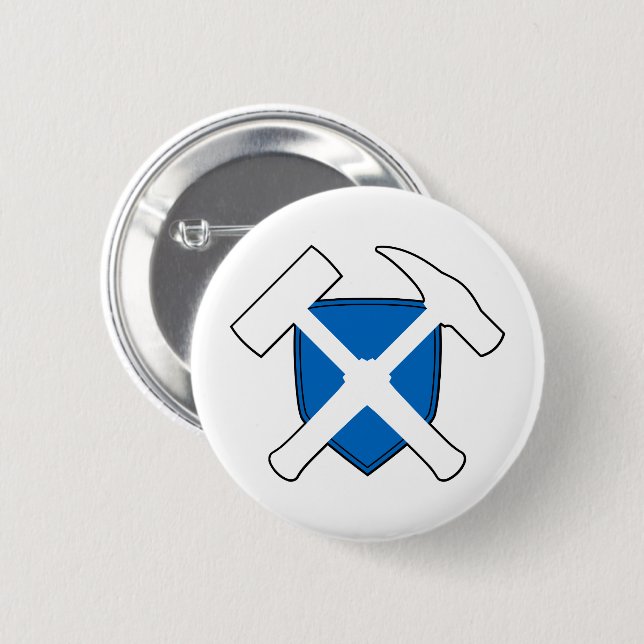 Geologist's Rock Hammer Shield- Scottish Flag 2 Inch Round Button (Front & Back)
