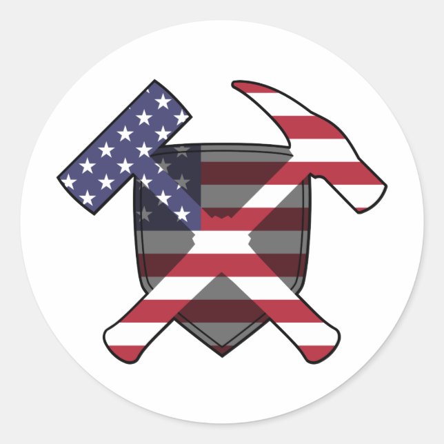 Geologists's Rock Hammer Shield- American Flag Classic Round Sticker (Front)