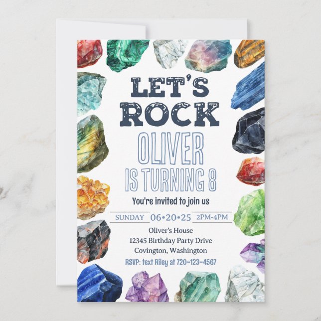 Geology Birthday Invitation, Gem Mining Invitation (Front)