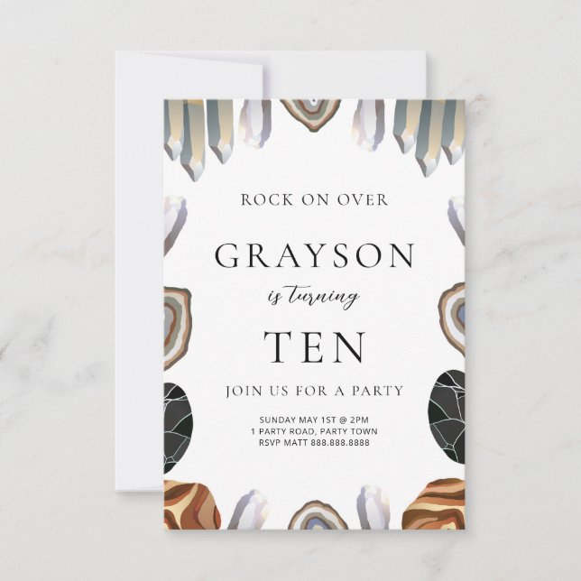 Geology Birthday Invitation Rocks, Gems Crystals (Front)