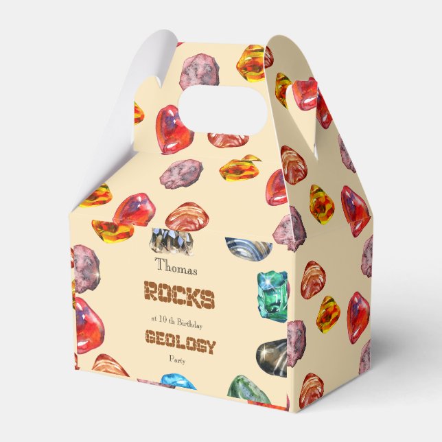 Geology birthday party rocks gemstone favor box (Front Side)