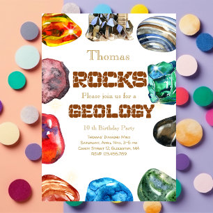 Geology birthday party rocks gemstone invitation