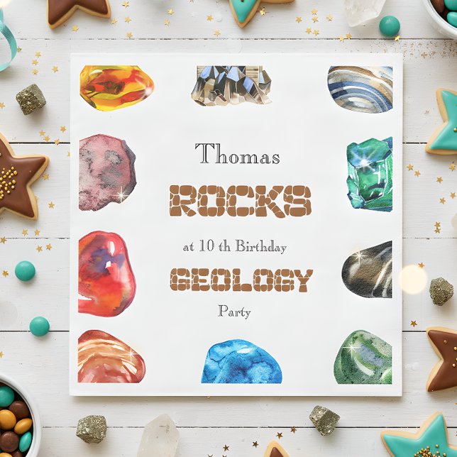 Geology birthday party rocks gemstone napkin (Creator Uploaded)