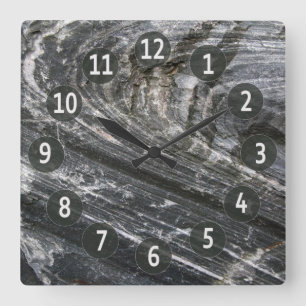 Geology Decorative Rock Grey Waves with Digits Square Wall Clock