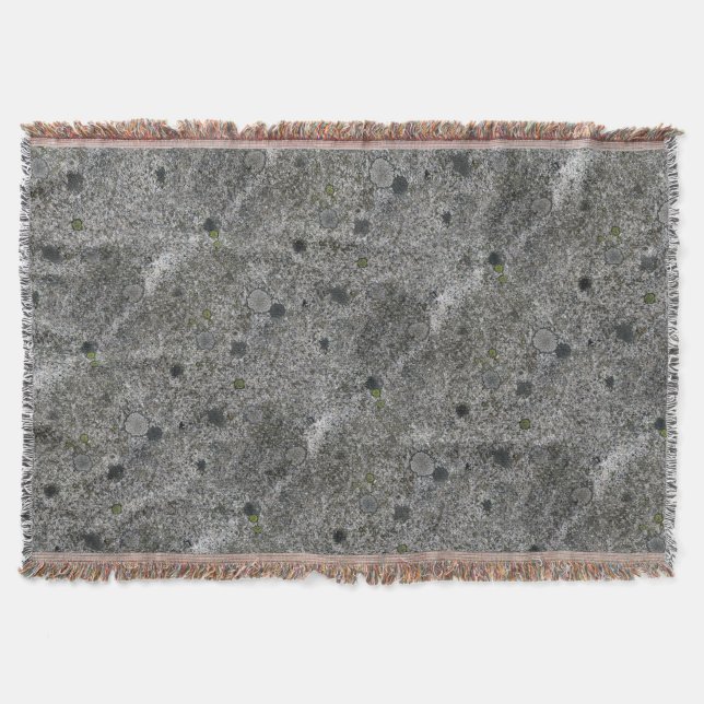 Geology Grey Granite Rock with Moss Throw Blanket (Front)