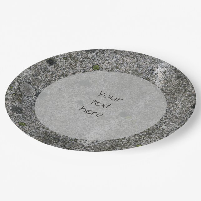 Geology Grey Granite with Moss Details any Text Paper Plate (Angled)