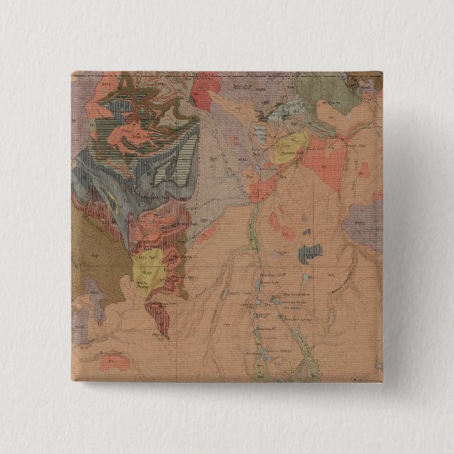 Geology Map, Yellowstone National Part, Wyoming 2 Inch Square Button (Front)