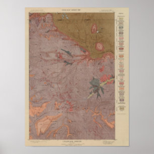 Geology Map, Yellowstone National Part, Wyoming 3 Poster