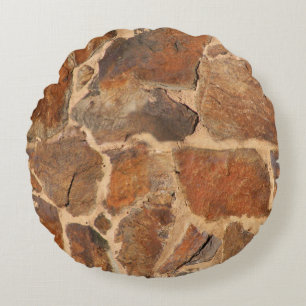 Geology Stone Wall Structure Photo Warm Golden Round Pillow