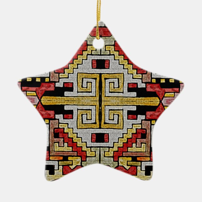 Geomethric Tribal/Ethnic Pattern Ceramic Ornament (Front)