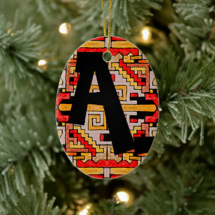 Geomethric Tribal/Ethnic Pattern & Initials Ceramic Ornament