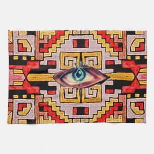 Geomethric Tribal/Ethnic Pattern with Eye Kitchen Towel